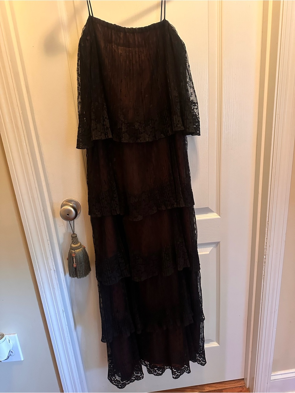 Black Strapless Layered Lace Evening Dress